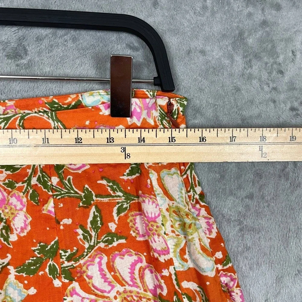 Orange Floral Pleated Mini Skirt Bohemian Size 12